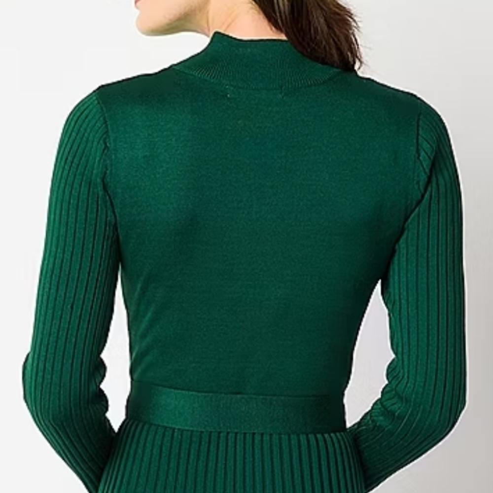 Studio One Petite Green Long Sleeve Sweater Midi Dress - Picture 7 of 12